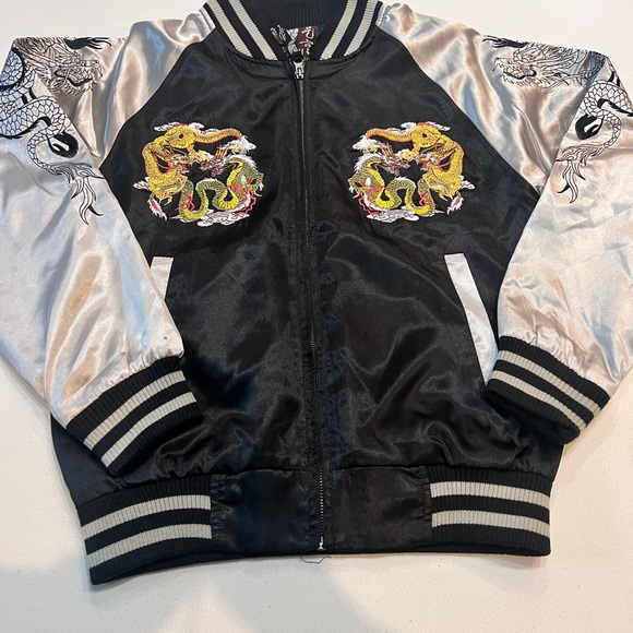 Vtg Sukajan Studio Hiro Satin Bomber Jacket Embroidered Dragons Unisex Medium - Picture 7 of 10
